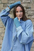 Boucle Fingerless Gloves Teal Melange